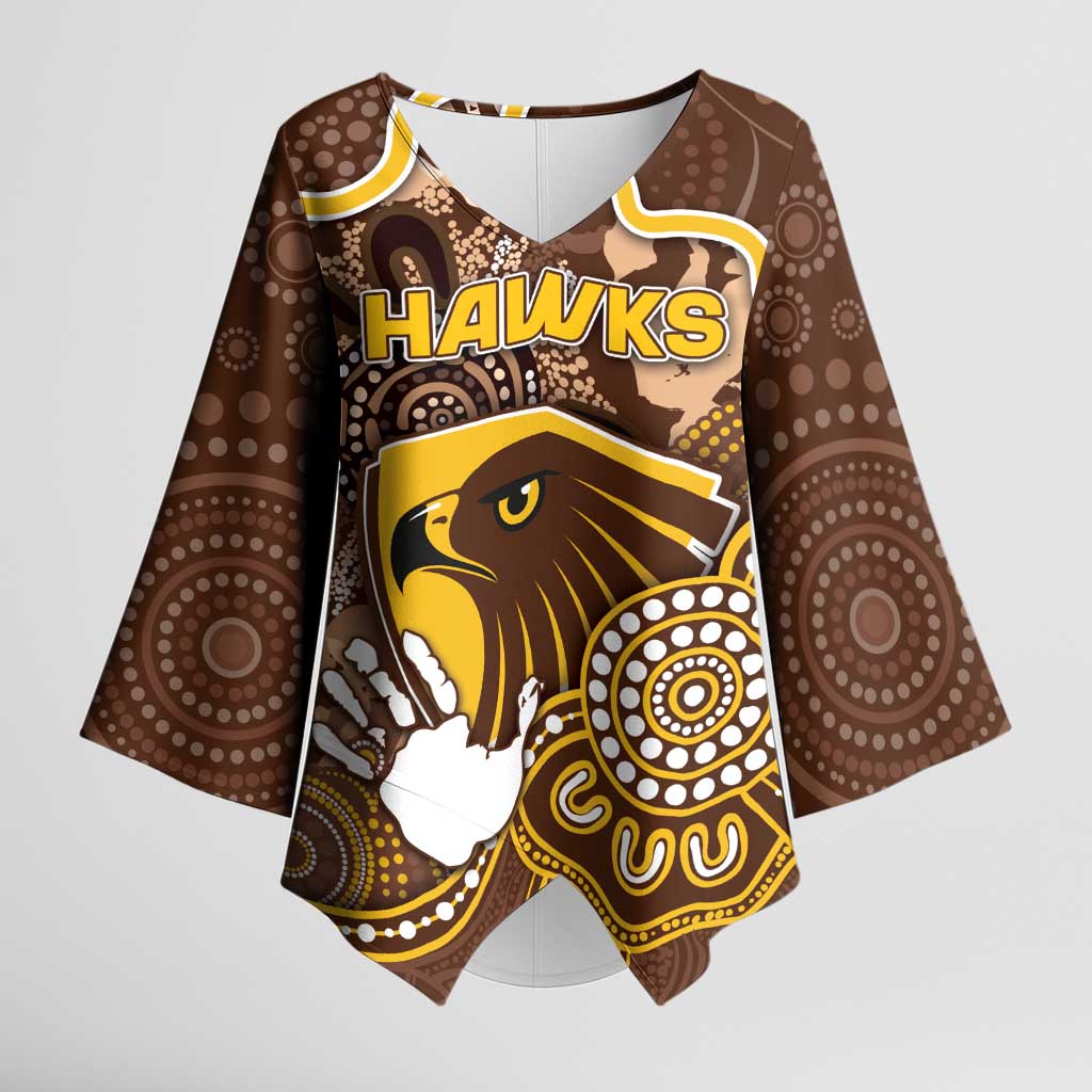 Custom Hawks Football Kimono Sleeve Blouse Aboriginal Dot Art Pattern