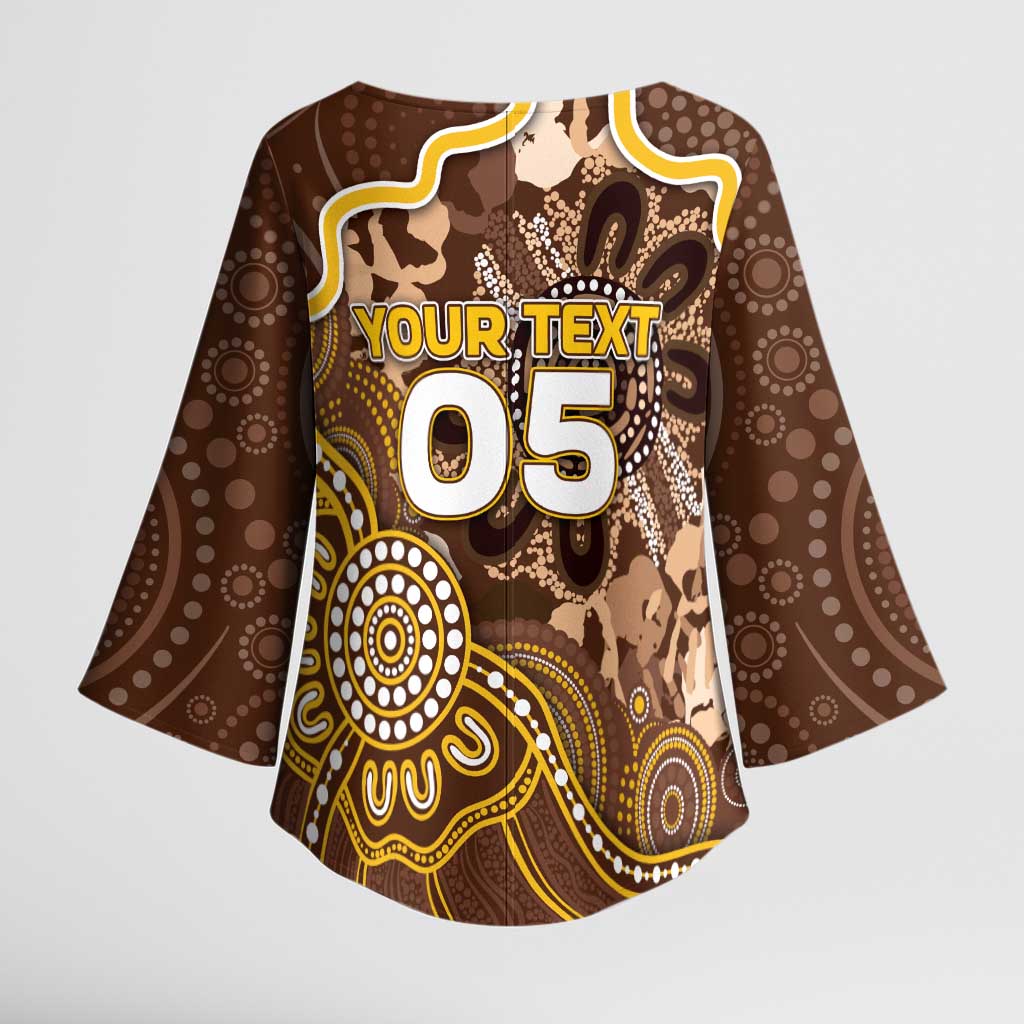 Custom Hawks Football Kimono Sleeve Blouse Aboriginal Dot Art Pattern