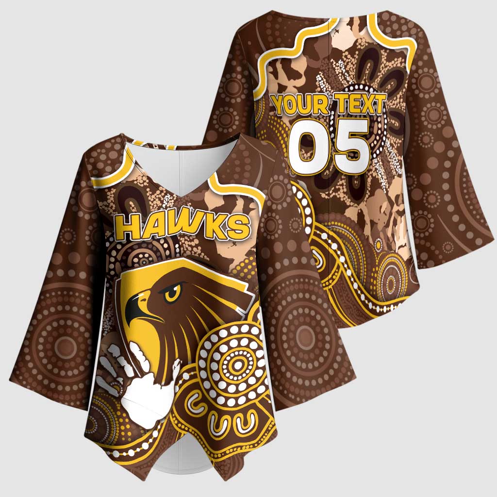 Custom Hawks Football Kimono Sleeve Blouse Aboriginal Dot Art Pattern