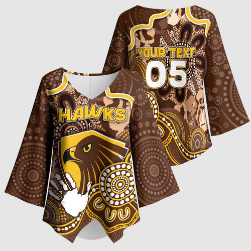 Custom Hawks Football Kimono Sleeve Blouse Aboriginal Dot Art Pattern