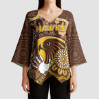 Custom Hawks Football Kimono Sleeve Blouse Aboriginal Dot Art Pattern