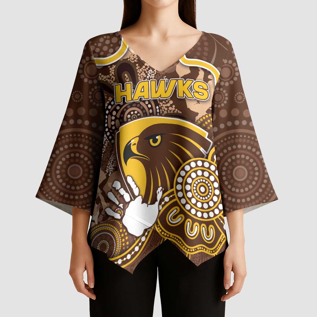 Custom Hawks Football Kimono Sleeve Blouse Aboriginal Dot Art Pattern
