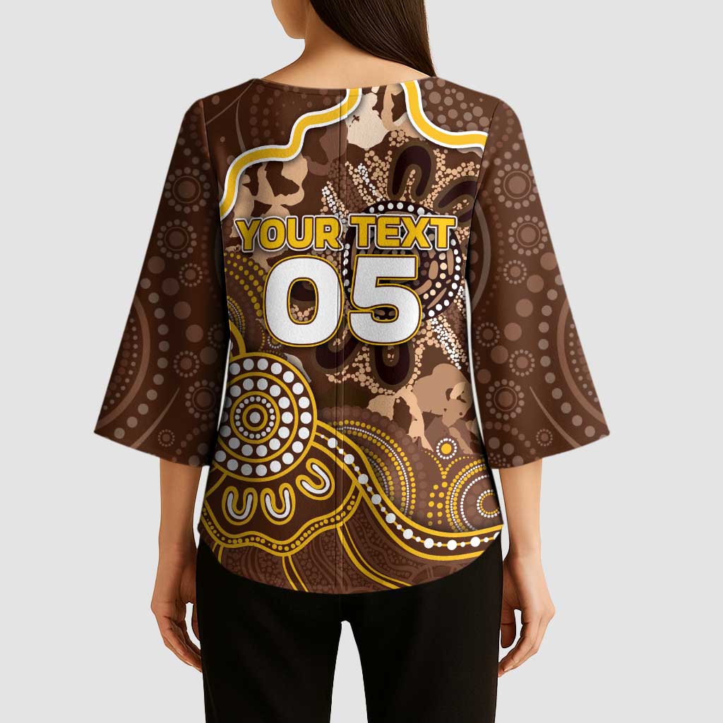 Custom Hawks Football Kimono Sleeve Blouse Aboriginal Dot Art Pattern