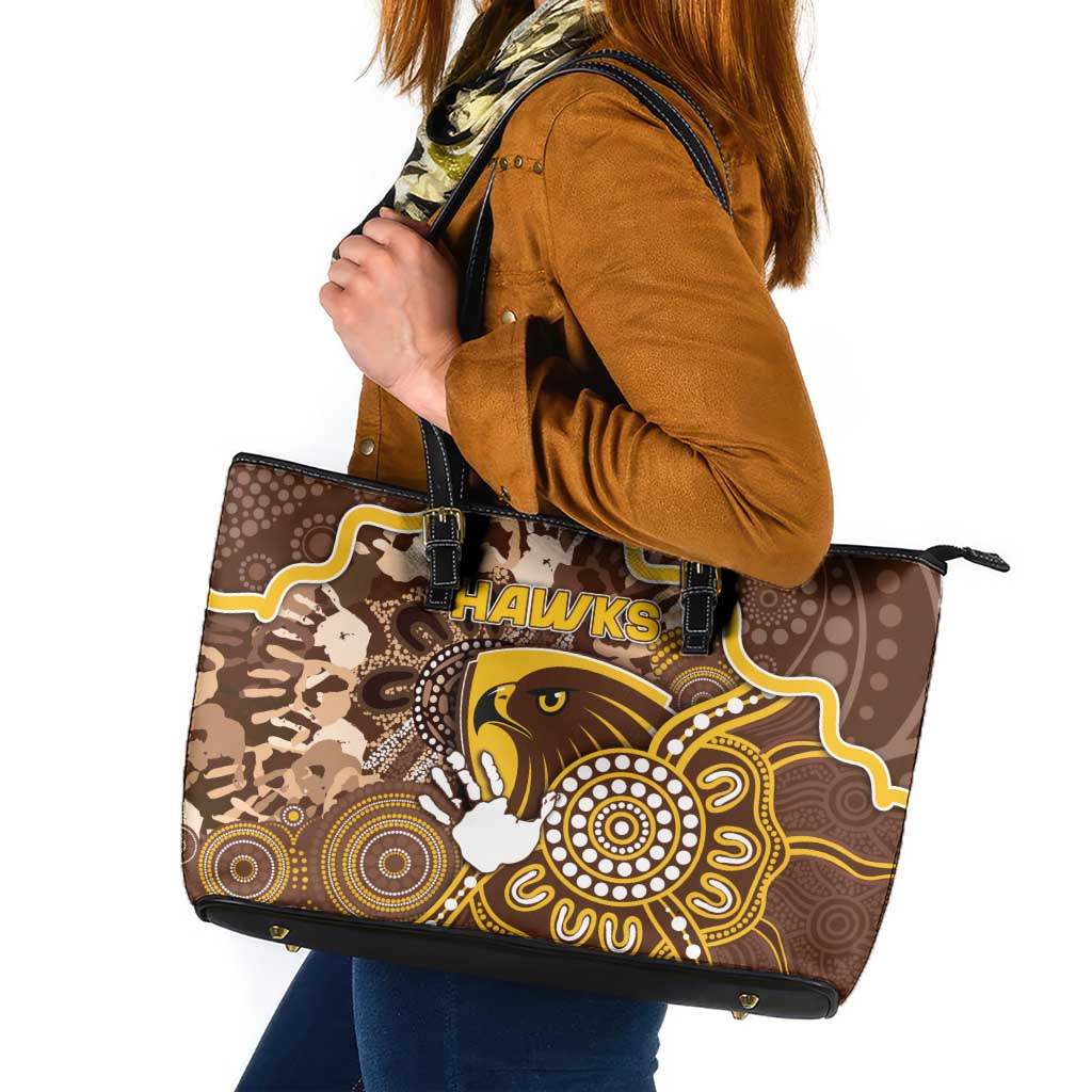 Hawks Football Leather Tote Bag Aboriginal Dot Art Pattern