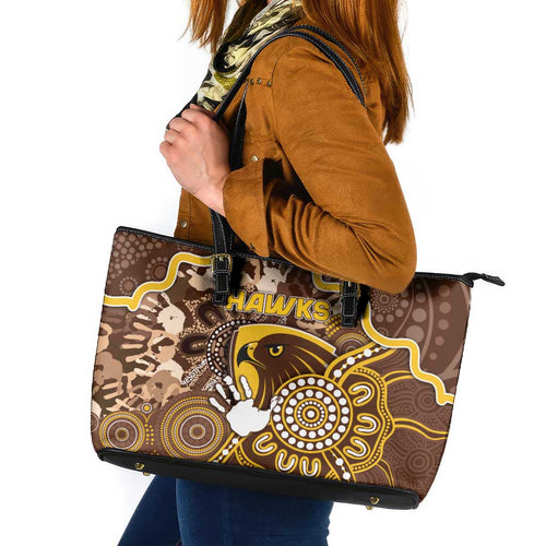 Hawks Football Leather Tote Bag Aboriginal Dot Art Pattern