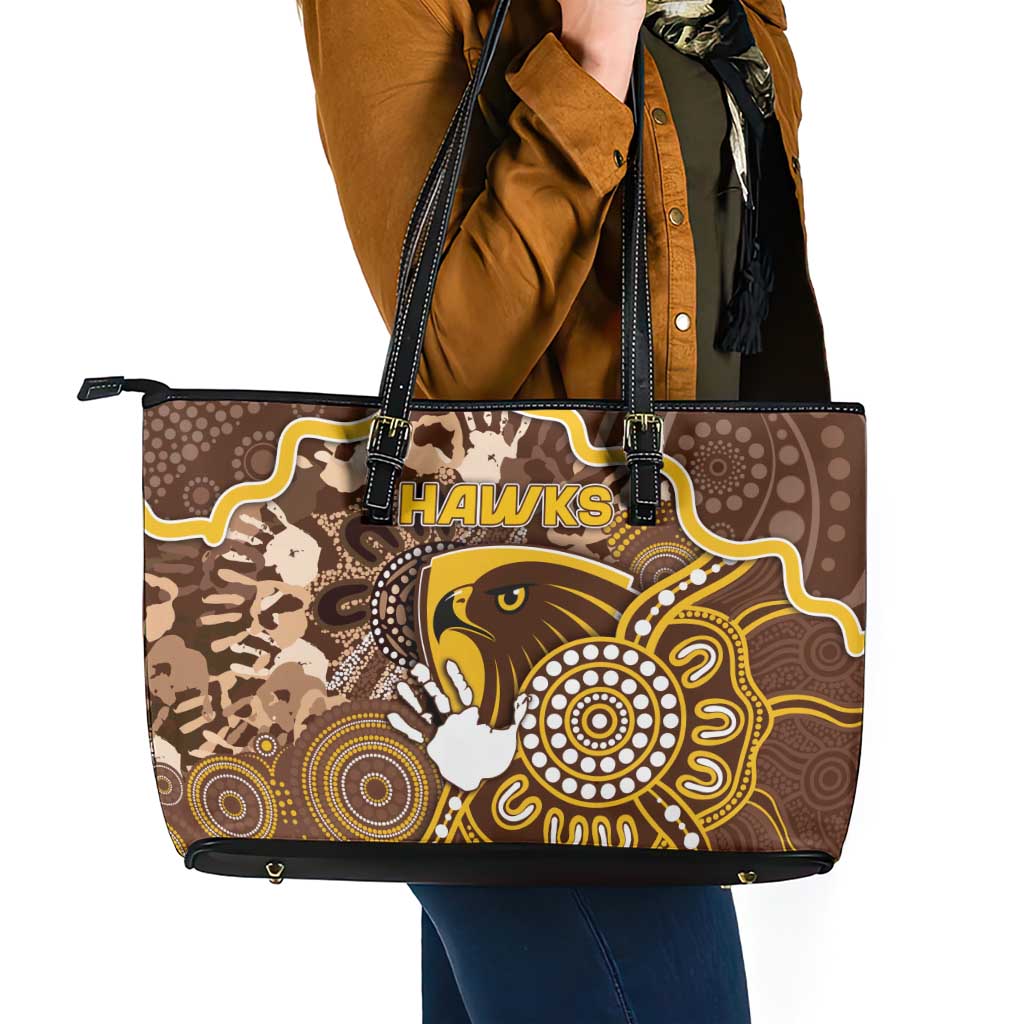 Hawks Football Leather Tote Bag Aboriginal Dot Art Pattern