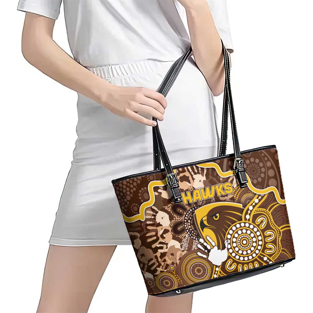 Hawks Football Leather Tote Bag Aboriginal Dot Art Pattern