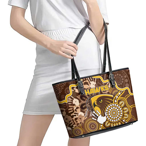 Hawks Football Leather Tote Bag Aboriginal Dot Art Pattern