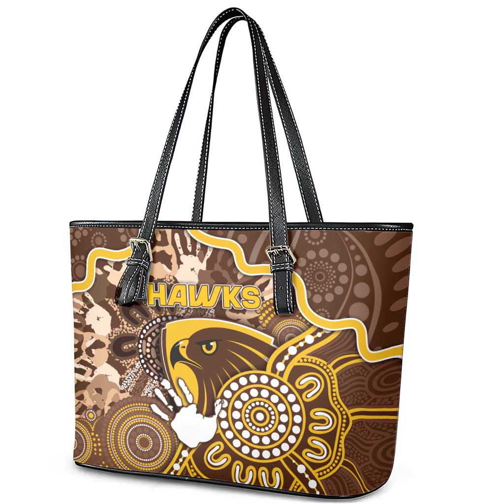 Hawks Football Leather Tote Bag Aboriginal Dot Art Pattern