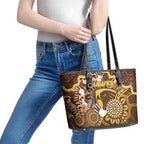 Hawks Football Leather Tote Bag Aboriginal Dot Art Pattern