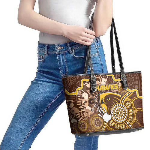 Hawks Football Leather Tote Bag Aboriginal Dot Art Pattern