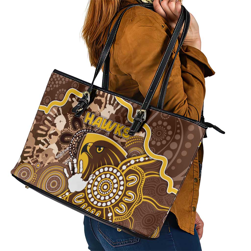 Hawks Football Leather Tote Bag Aboriginal Dot Art Pattern
