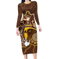 Custom Hawks Football Long Sleeve Bodycon Dress Aboriginal Dot Art Pattern