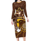 Custom Hawks Football Long Sleeve Bodycon Dress Aboriginal Dot Art Pattern