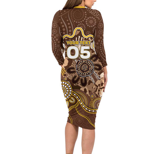 Custom Hawks Football Long Sleeve Bodycon Dress Aboriginal Dot Art Pattern
