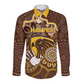 Custom Hawks Football Long Sleeve Button Shirt Aboriginal Dot Art Pattern