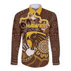 Custom Hawks Football Long Sleeve Button Shirt Aboriginal Dot Art Pattern