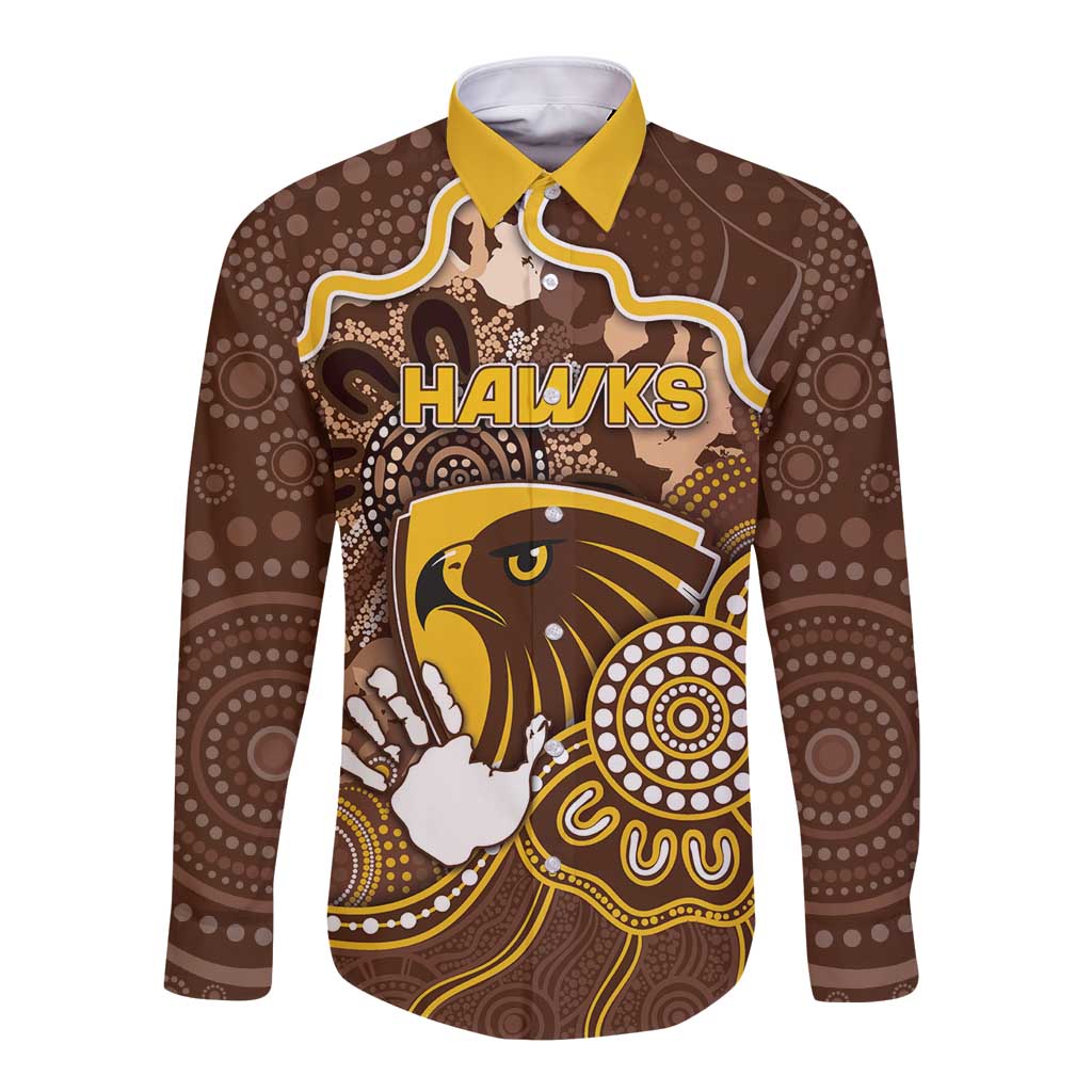 Custom Hawks Football Long Sleeve Button Shirt Aboriginal Dot Art Pattern
