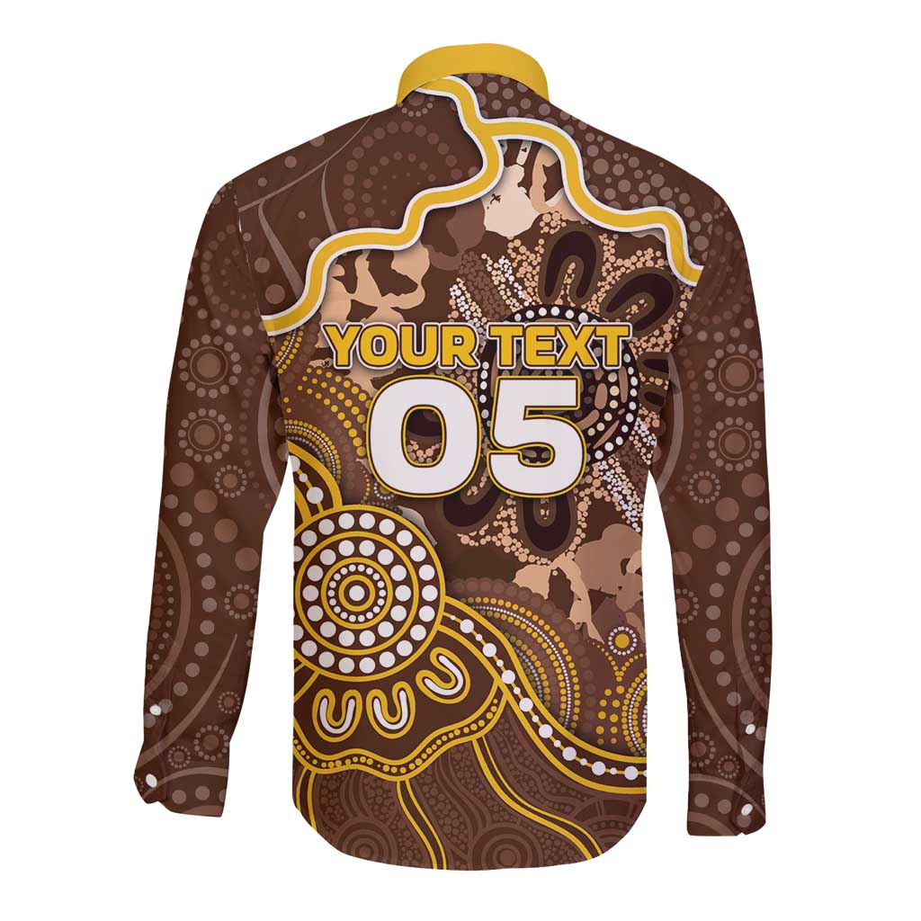 Custom Hawks Football Long Sleeve Button Shirt Aboriginal Dot Art Pattern