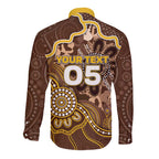 Custom Hawks Football Long Sleeve Button Shirt Aboriginal Dot Art Pattern
