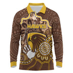 Custom Hawks Football Long Sleeve Polo Shirt Aboriginal Dot Art Pattern