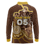 Custom Hawks Football Long Sleeve Polo Shirt Aboriginal Dot Art Pattern