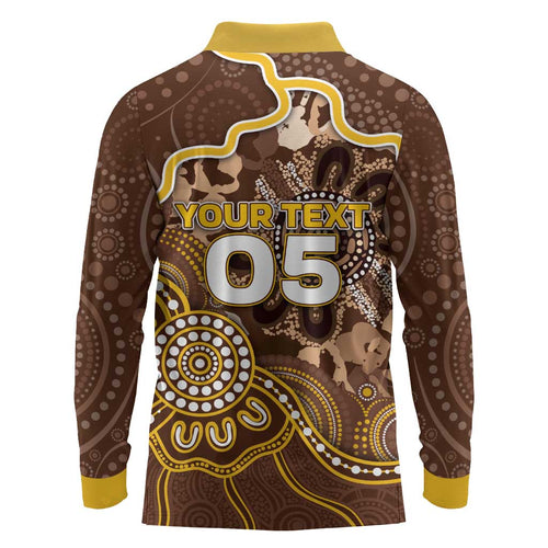 Custom Hawks Football Long Sleeve Polo Shirt Aboriginal Dot Art Pattern
