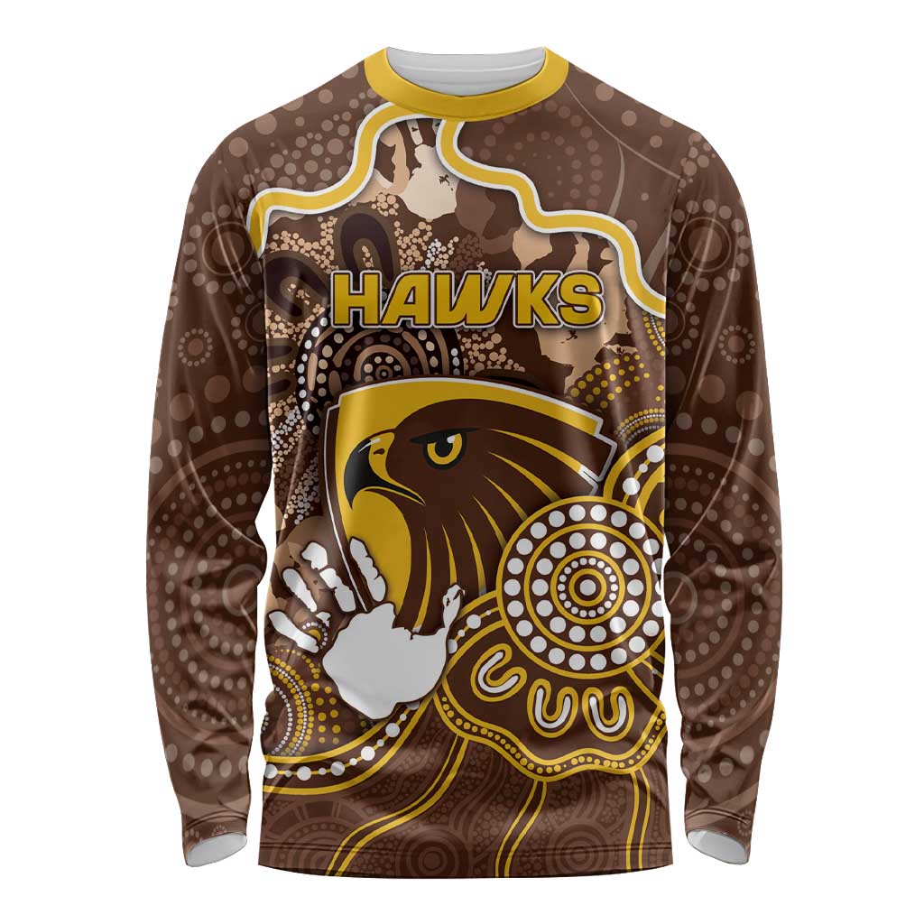 Custom Hawks Football Long Sleeve Shirt Aboriginal Dot Art Pattern