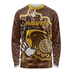 Custom Hawks Football Long Sleeve Shirt Aboriginal Dot Art Pattern