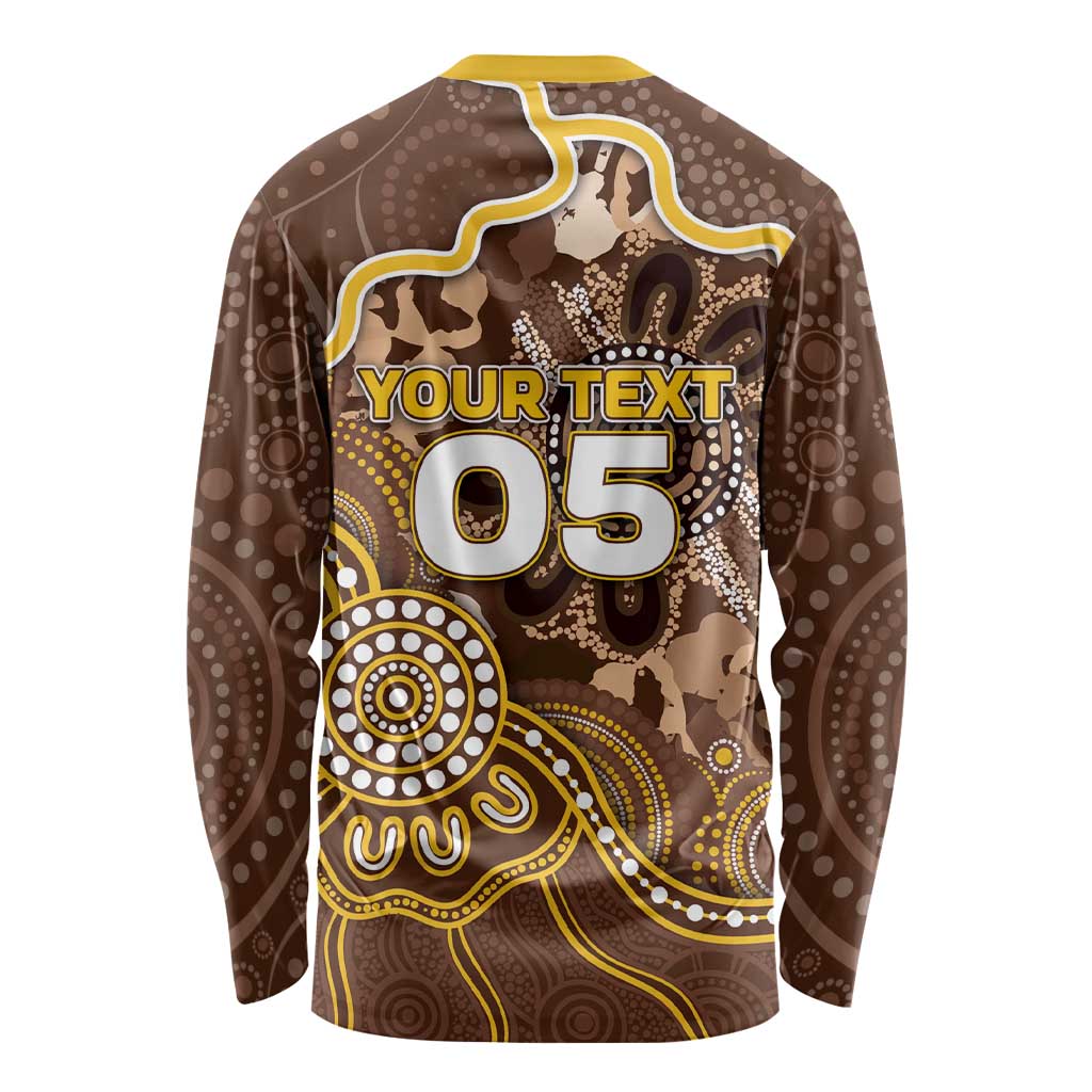 Custom Hawks Football Long Sleeve Shirt Aboriginal Dot Art Pattern