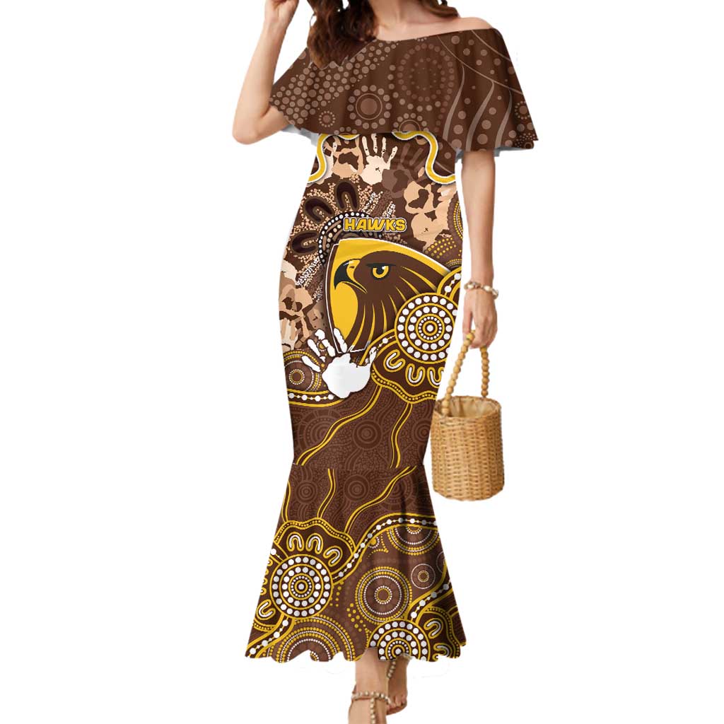 Custom Hawks Football Mermaid Dress Aboriginal Dot Art Pattern