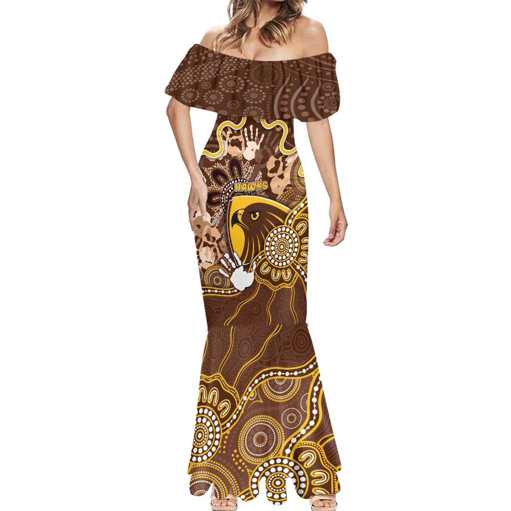 Custom Hawks Football Mermaid Dress Aboriginal Dot Art Pattern