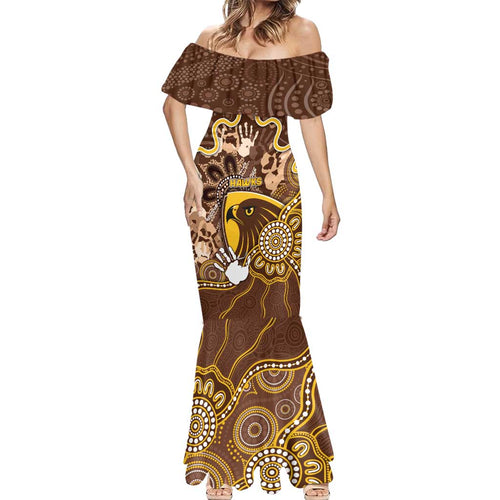 Custom Hawks Football Mermaid Dress Aboriginal Dot Art Pattern