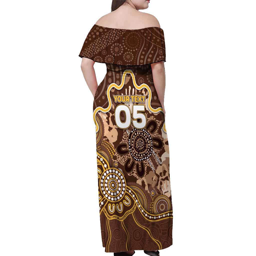 Custom Hawks Football Off Shoulder Maxi Dress Aboriginal Dot Art Pattern