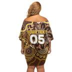 Custom Hawks Football Off Shoulder Short Dress Aboriginal Dot Art Pattern