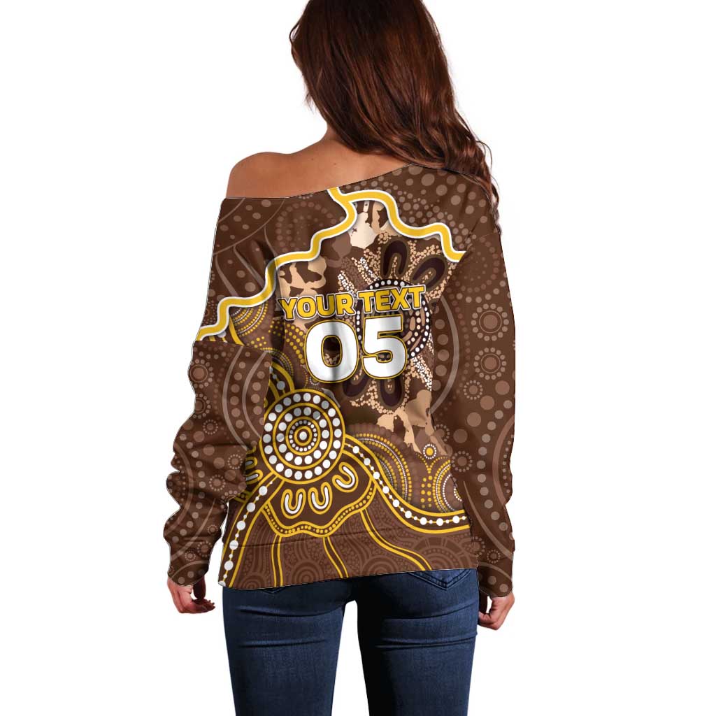 Custom Hawks Football Off Shoulder Sweater Aboriginal Dot Art Pattern