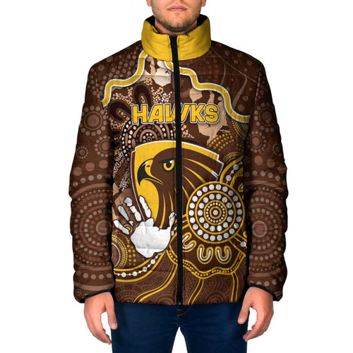 Custom Hawks Football Padded Jacket Aboriginal Dot Art Pattern
