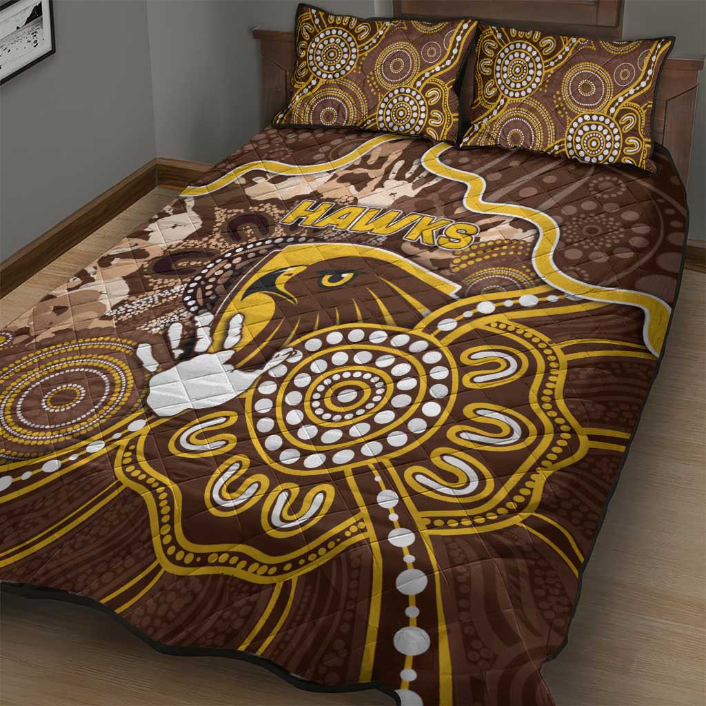Hawks Football Quilt Bed Set Aboriginal Dot Art Pattern