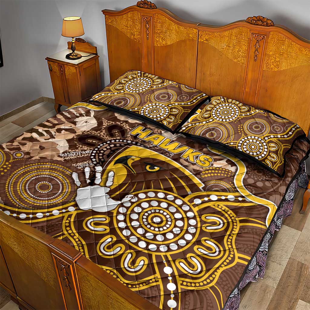 Hawks Football Quilt Bed Set Aboriginal Dot Art Pattern