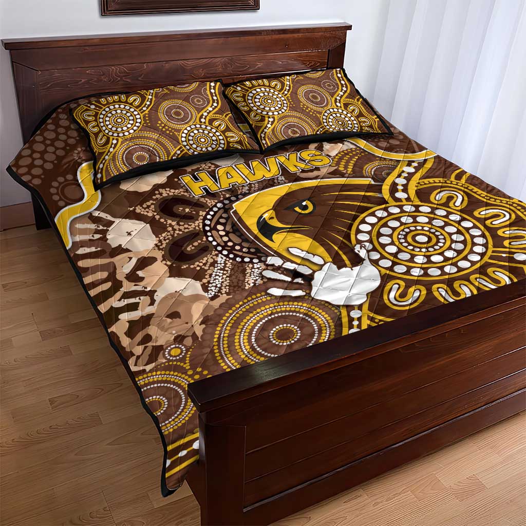 Hawks Football Quilt Bed Set Aboriginal Dot Art Pattern
