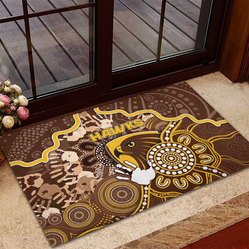 Hawks Football Rubber Doormat Aboriginal Dot Art Pattern