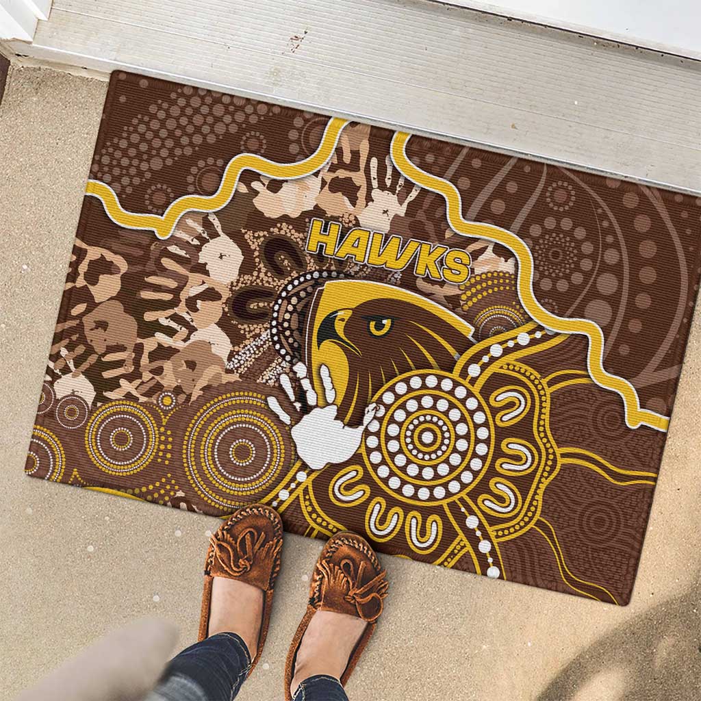 Hawks Football Rubber Doormat Aboriginal Dot Art Pattern