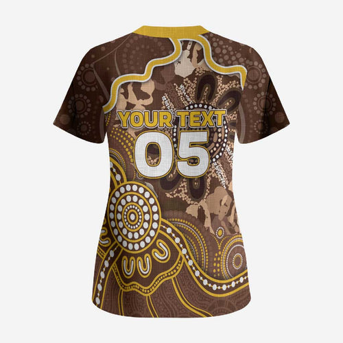 Custom Hawks Football Scrub Top Aboriginal Dot Art Pattern