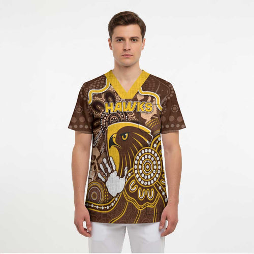 Custom Hawks Football Scrub Top Aboriginal Dot Art Pattern
