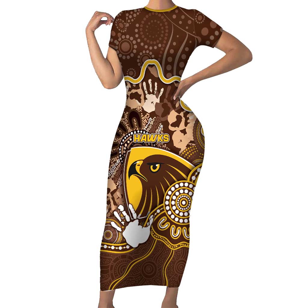 Custom Hawks Football Short Sleeve Bodycon Dress Aboriginal Dot Art Pattern