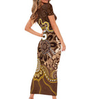 Custom Hawks Football Short Sleeve Bodycon Dress Aboriginal Dot Art Pattern