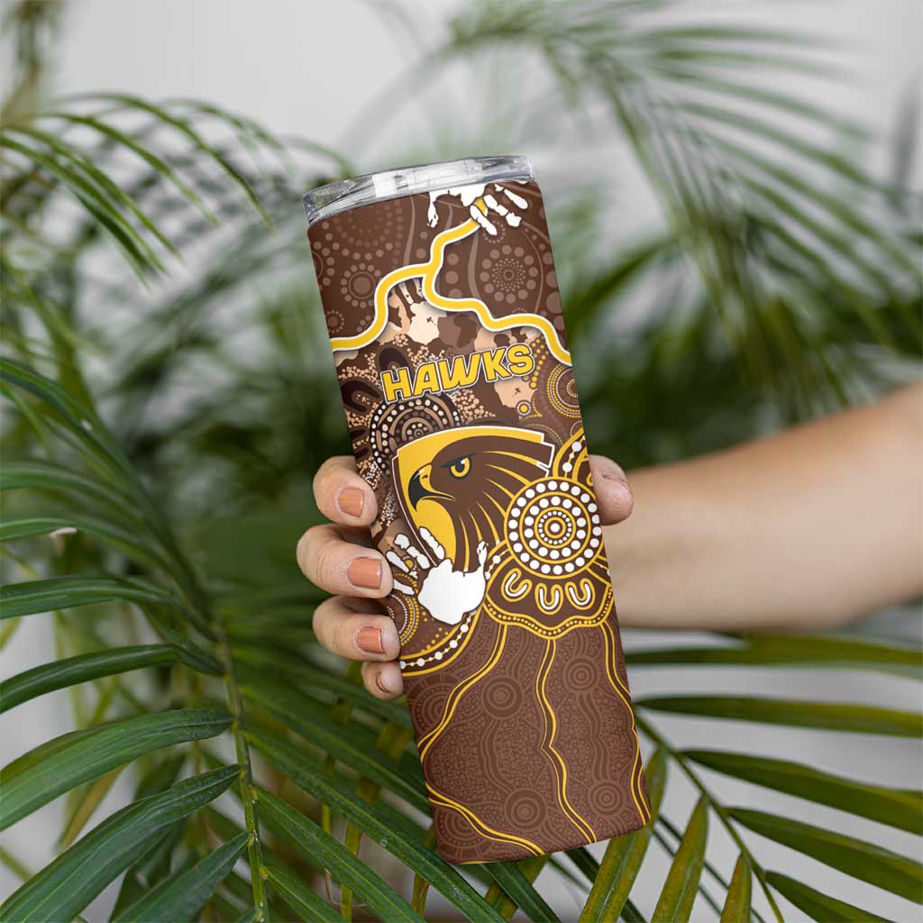 Custom Hawks Football Skinny Tumbler Aboriginal Dot Art Pattern