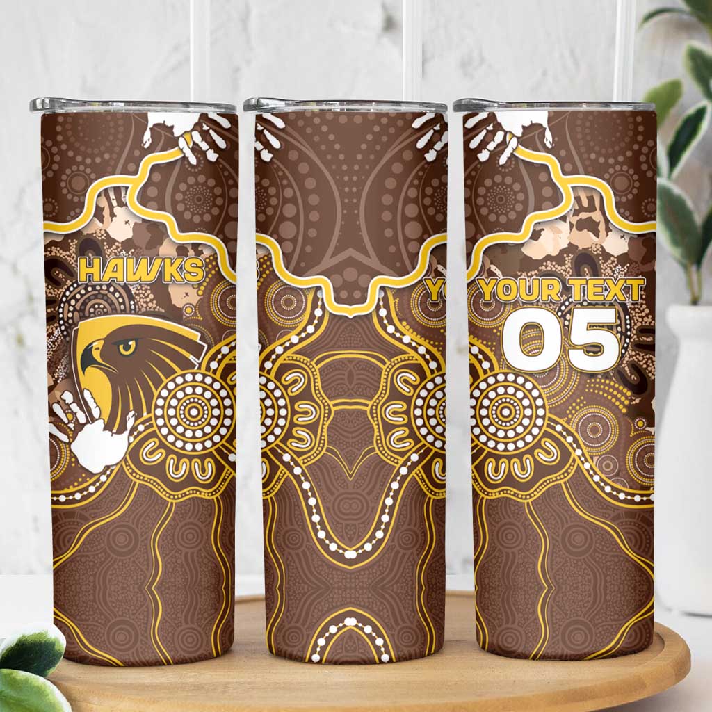 Custom Hawks Football Skinny Tumbler Aboriginal Dot Art Pattern