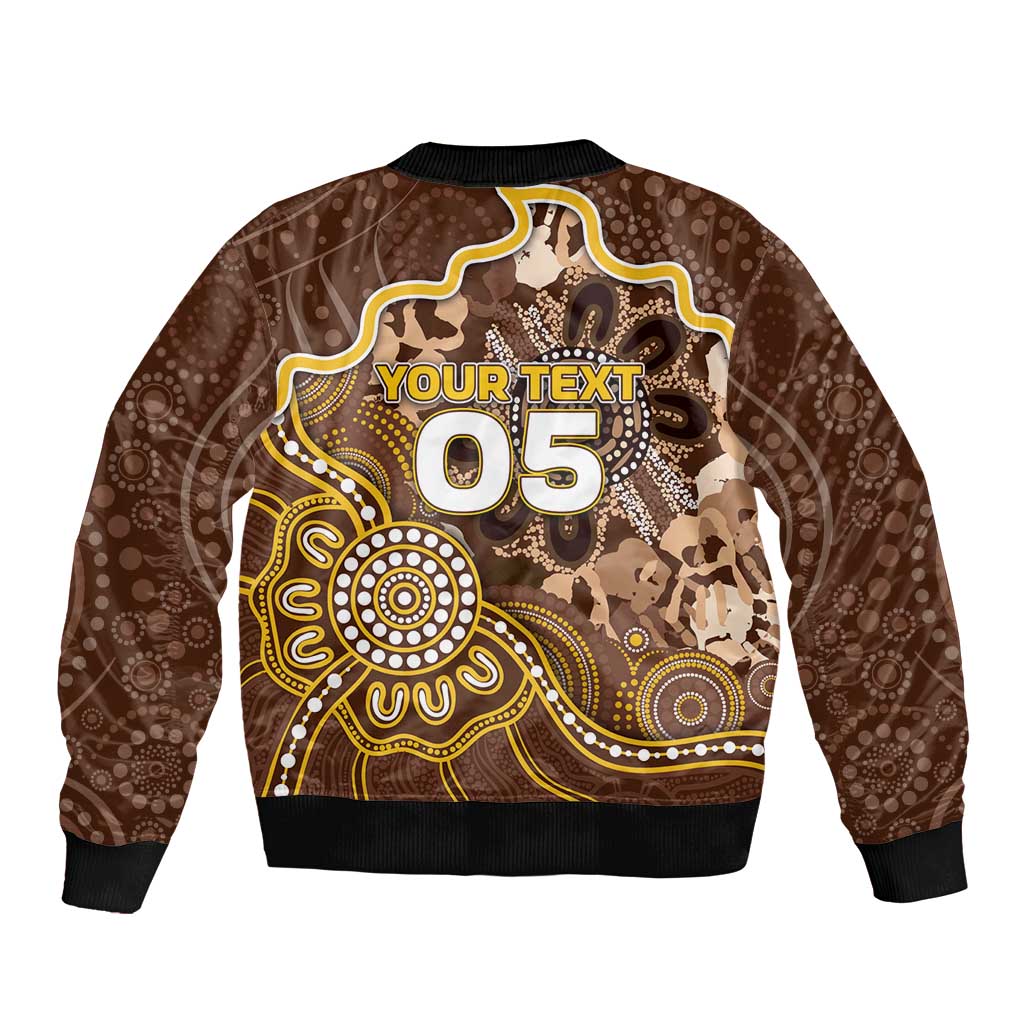 Custom Hawks Football Sleeve Zip Bomber Jacket Aboriginal Dot Art Pattern