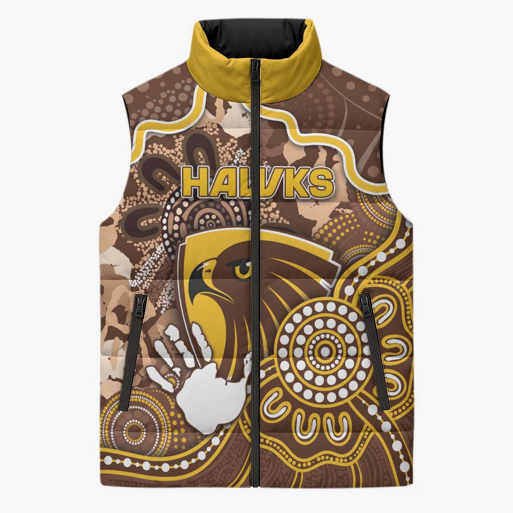 Custom Hawks Football Sleeveless Puffer Jacket Aboriginal Dot Art Pattern